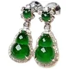 Studörhängen Elegant S925 Sterling Silver Diamond-anklövda Natural Green Jade Chalcedony Gourd Ladies