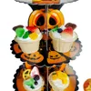 Other Event Party Supplies 3-Layer Halloween Cupcake Stands Dessert Cupcake Paper Stand Holders Pumpkin Diy Cake Craft Rack Tray Halloween Decoration 230912