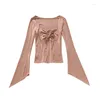 Felpe con cappuccio da donna Primavera Estate Donna Felpe tendenza sottile rosa Maniche svasate con coulisse Pullover solidi Colletto quadrato stile coreano Donna