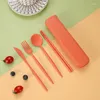 Dinnerware Sets 4PCS/Set Cutlery Safe Wheat Straw Spoon Fork Chopsticks With Box Portable Camping Use Kitchen Accessories Wholesale