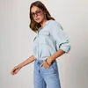 Blusas femininas camisas moda lapela único breasted denim casual cor sólida manga longa blusa solta versátil camisa topos 230912