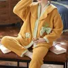 Women's Sleepwear Winter Flannel Pajamas Sets For Women Thicken Warm Pyjamas Two Pieces V-Neck Cute Sweet Homewear Home Clothes Female