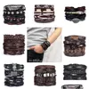 Charm Bracelets Trendy 5Pc Men Bohemian Mtilayer Leather Handmade Braided Leaf Star Rope Wrap Male Fashion Beach Gifts Drop Delivery Otf6R