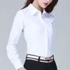 Blusas de mujer Otoño Camisa blanca de todo fósforo Tops Manga larga Cuello polo delgado Blusa de oficina de color sólido Moda Ropa de mujer elegante