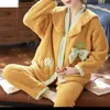 Women's Sleepwear Winter Flannel Pajamas Sets For Women Thicken Warm Pyjamas Two Pieces V-Neck Cute Sweet Homewear Home Clothes Female