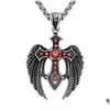 Pendant Necklaces Miqiao Stainless Steel Titanium Red Zircon Gothic Eagle Vintage Collar Chains Necklace For Men Women Jewelry Gift Dr Dhejo