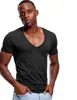 Herrdräkter A2041 T-shirt Voor Mannen Low Cut Vneck Brede Vee tee mannelijke tshirt Onzichtbare Hemd Model Scoop Zoom Slim Fit Korte Mouwww