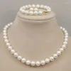 Collana Orecchini Set Donna Vero ultimo design Nobiltà Donna Gioielli di perle 9-10mm Bianco Rosa Giallo Bracciali Orecchini14K