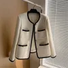 Kvinnorjackor Elegant Luxury Tweed Jacket Kvinnor Single Breasted Black Coat Autumn Vintage Beige Korean Chic Outwear Office Ladies Oversize 3XL 230912