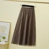 Skirts Autumn And Winter Mid Length Fairy Slim Pleated Skirt A-line Dress With Gold Velvet Mesh On Both Sides Sequin Half F