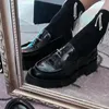 Zapatos de vestir para mujer, zapatos de cuero negros con suela gruesa de marca, mocasines de marca de estilo británico