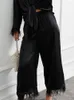 Damska odzież sutowa pióra piżamy dla kobiet 2 -częściowe zestawy czarne długie rękawie luźne spodnie pestki jesienne swobodne odzież nocną