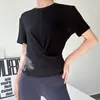 女性セーターデザイナーラグジュアリーヨガウェアウィメンズトップスポーツフィットネス半袖女性プリーツTシャツファッションライニング快適なカジュアルジョガーrunninbg