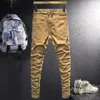 Heren Jeans Street Style Mode Mannen Kaki Kleur Elastisch Slim Fit Hip Hop Rits Gesplitst Designer Casual Denim Punk Pants330Y