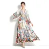 Tatil Alevlenmiş Kollu Kadınlar Vintage Elbise 2023 Pist Tasarımcısı Floral Baskılı İnce A-Line Sıradan Elbiseler Bahar Sonbahar Moda 1894