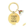 18 Styles Mothers Day Rainbow Round Keychain Gift Gold Stainless Steel Metal Key Chain With Lettering For Mama Holiday Gifts Drop Delivery