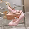 Ankle Wrap Stiletto High Heels Luxury Brand Designer Ballet Shoes Women Round Toe Slip On Designers Ladies Pumps Silk Butterfly Knot Party Dress Mules Female