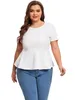 T-shirt grande taille pour femmes à manches courtes élégant été Peplum Top Keyhole Back Ruffle Tshirt Tee Blouse Vêtements Femmes 5XL 6XL 230912