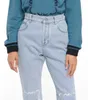 سراويل جينز جوفاء مصمم تطريز رقعة داكنة جينز جينز مستقيم شارع انتظر الهيب هوب جان نساء الملابس الحجم 25-30
