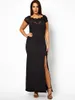 Robes de grande taille élégantes d'été à manches courtes en dentelle robe de soirée femmes noir longue Maxi fente vêtements de soirée