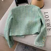 Women's Jackets Women's Luxury Senior Jackets Female Temperament Spring Autumn Green Plaid Tweed Brief Paragraph Small Fragrant Casual Coat 230912