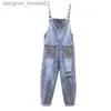 Kvinnors jumpsuits rompers kvinnor jumpsuits rompers vår denim jumpsuit kvinnor hög midja bred ben romper hål jeans overaller kvinnliga sommar ärmlös roston l