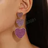 Long Tassel Heart Drop Earrings for Women Girl Korean Y2K Cool Big Rose Color Simple Elegant Jewelry Birthday Gift