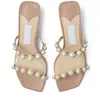 Mody kobiety sandały modne amara 45 mm pompki Włochy rafinowane perły podwójne kostki Nagie skórzane slingback Projekt letni wieczorny sukienka gruboziarniste obcasy Sandał UE 35-43