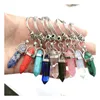 9 kleuren chakra zeshoek prisma natuursteen sleutelhanger legering kristal sleutelhanger handtas hangt mode-sieraden cadeau drop levering