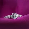 Anéis de cluster 925 prata esterlina impecável redondo 6mm aquamarine diamantes noivado presente de casamento configuração para mulheres pedras preciosas finas