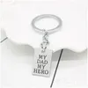 Key Rings Sier Plated Creative Carved My Dad Hero Letters Pendant Keychain Car Keychains Fathers Day Gift Drop Delivery Jewelry Dhxak