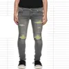 Jeans da uomo di qualità HM601 Distressed Jeans da motociclista da motociclista Rock Skinny Slim Striscia con foro strappato Ricamo serpente alla moda Denim p215h