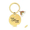 18 Styles Mothers Day Rainbow Round Keychain Gift Gold Stainless Steel Metal Key Chain With Lettering For Mama Holiday Gifts Drop Delivery