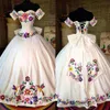 Mexican Colorful Embroidered Quinceanera Dresses Theme Off The Shoulder Satin Lace-up Ball Gown Sweet 15 Dress Girls Charro Vestid212S