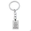 Key Rings Sier Plated Creative Carved My Dad Hero Letters Pendant Keychain Car Keychains Fathers Day Gift Drop Delivery Jewelry Dhatg