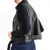 Motorradbekleidung Biker Reißverschluss Damen Weste Frühling Herbst Reise Weiches PU-Leder mit verstellbarem Gürtel Mode Alltag Streetwear Casual