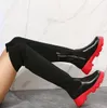 Женские эластичные коленные ботинки сплетения с толстыми выдыхающими дышами сохранить теплый