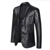 Leather Blazer Jacket For Men Fashion Loose Lapel Leather Suit Plus Size Black Blue1262h