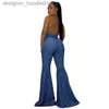 Tute da donna Pagliaccetti Tute da donna Pagliaccetti Wendywu Donne sexy Spaghetti Strap Jeans a gamba larga Tuta Backless Denim Bell Bottom Pagliaccetto L230913