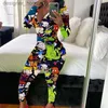Womens Jumpsuits Rompers New Fall Sexy Womens Cartoon Print Jumpsuit Long Sleeve Deep V Neck Bodycon Stretch Leotard Romper Pajamas Christmas Jumpsuit 201007 L2309