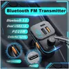 Dubbele USB-autolader Fm-zender Bluetooth-adapter Pd 25W Quick Hands Stereo mp3-muziekspeler Colorf Lights Drop Delivery Dh50P