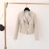 Manteau en cuir PU Pipi pour femme, veste Slim, Vintage, fermeture éclair, Beige, blanc, automne 2023