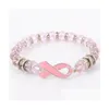 Bracelets en diamant avec ruban rose pour femmes, Bracelet de sensibilisation au Cancer du sein, livraison directe