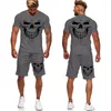 Trainingspakken voor heren Zomer Punk Schedel 3D-print 2-delige sets Korte mouw Sportkleding Trainingspak Gothic Grafische T-stukken/Shorts/Pak Mannelijke outfits