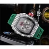 Richarmilles Watches Fashion 2023 Men Fashion Sport Shining Shinning Stainless Steel Diamond Iced Watch All Dial Work Chronograph Rubber Strap Clock16 Z3fe Cy