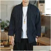 Chemises décontractées pour hommes M-5XL Plus Taille Mens Coton Mélanges Linge Cape Ouvert Cardigan Cardigan Kimono Printemps Japonais Streetwear Vintage Clo Ot9Xu