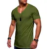 Herrpolos 2023 Summer T-shirt Kläd Europa och USA: s utrikeshandel V-ringning fast färg stor storlek Cosure S