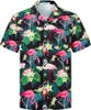 Mäns casual skjortor 2023 Summer Hawaiian Shirt 3D Flamingo Palm Leaf Beach Tropical Aloha kläder