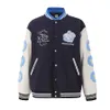 Varsity jacka mens designer jackor läder ärm lapptäcke män kvinnor baseball mörkblå jacka broderi hip hop rock streetwear us size