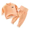 Baby Warm Underwear Set Autumn and Winter Baby Plus Fleece Thickened High Waist Belly Care Baby Long Johns Casual Children's Wear